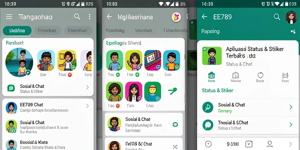 Screenshot utama EE789 menampilkan berbagai pilihan stiker menarik.