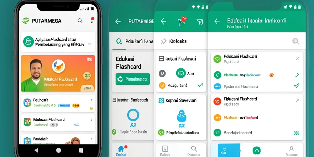 Antarmuka aplikasi PUTARMEGA untuk belajar Flashcard yang interaktif.