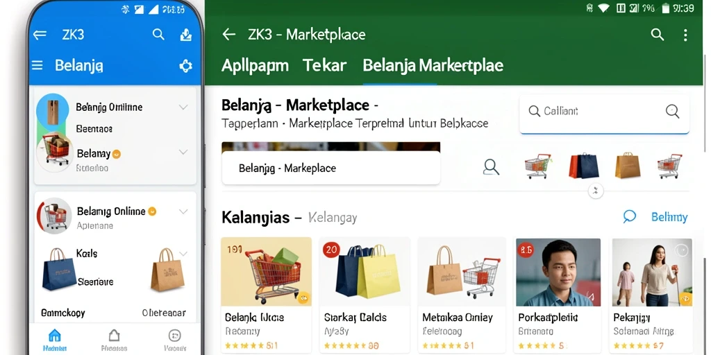 Tampilan antarmuka pengguna ZK3 yang memudahkan navigasi Marketplace.